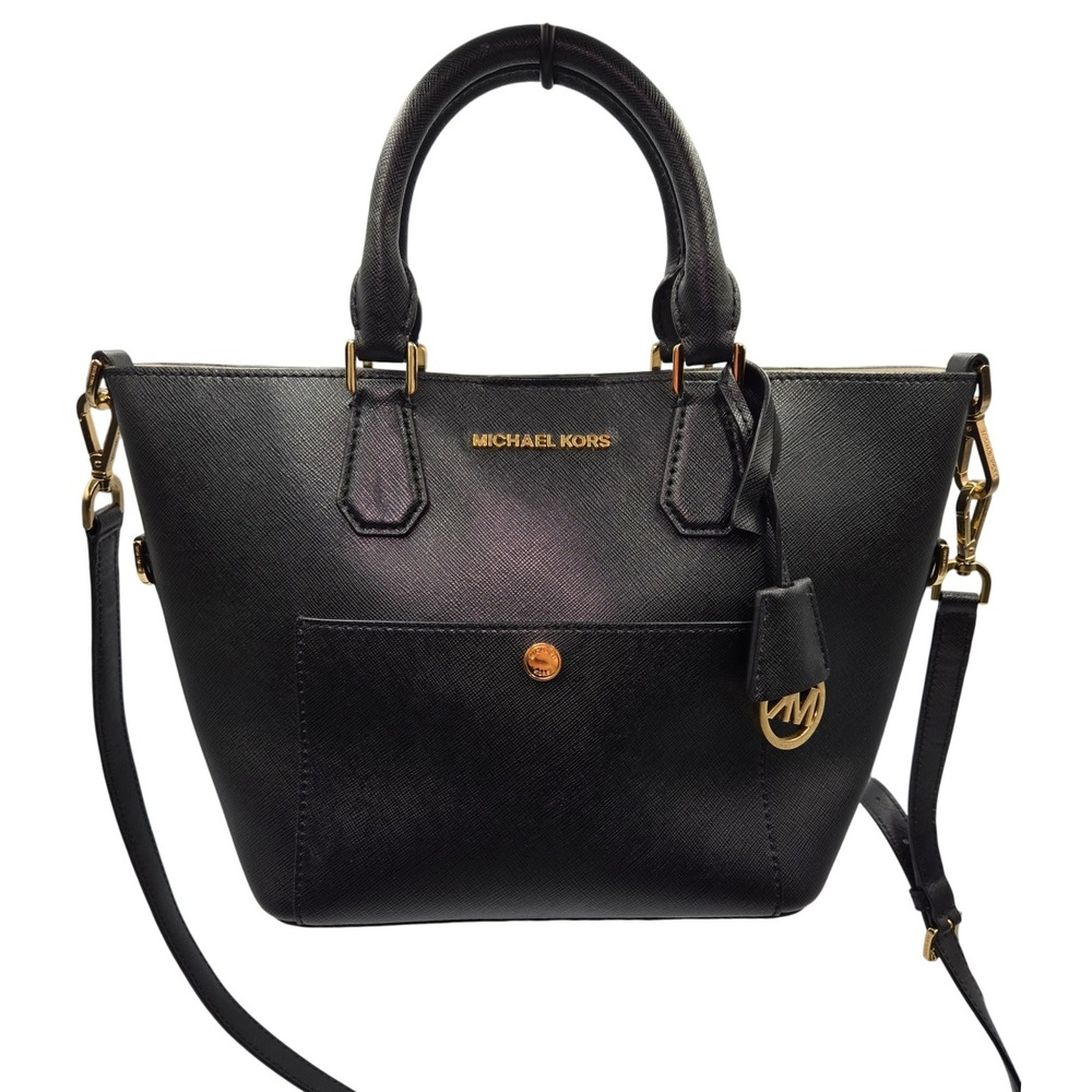 Michael Kors Black Saffiano Leather Tote Bag Satchel Convertible Crossbody